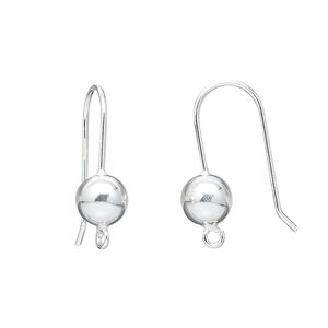 Ear wire fishhook 1pkg2 sterling silver, 22.5mm / 7mm ball / closed loop, 21 gauge 1 pair