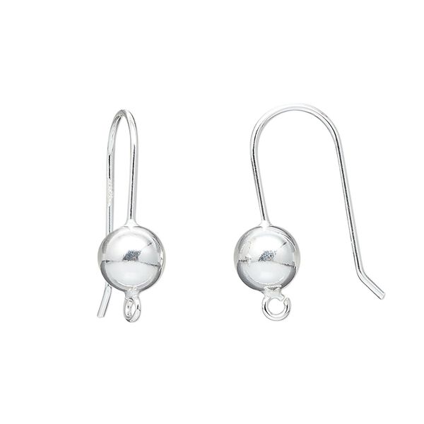 Ear wire fishhook 1pkg2 sterling silver, 22.5mm / 7mm ball / closed loop, 21 gauge 1 pair image number 0