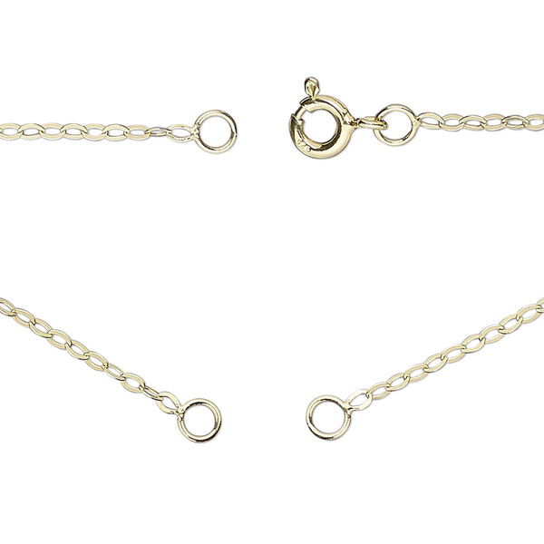 Sterling silver "vermeil" 1pkg1, 1.1mm flat cable chain necklace component, 16.75 inch / 5mm springring clasp / 3.5mm jump ring gold-plated image number 0