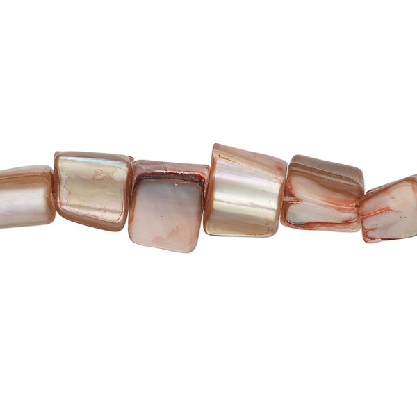Mother-of-pearl shell 1pkg1, triangle tube bead 15 inch pink satin / beige 7x5mm-14x9mm image number 0