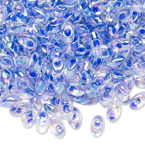 Seed bead, Miyuki, glass, pkg/250g, 7x4mm long magatama, translucent violet inside dyed color crystal clear, (LMA-2150). image number 0