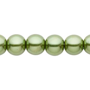 Bead, crystal pearl, medium green, 10mm round. Sold per pkg of (2) 15-1/2" to 16" strands, approximately 80 beads.