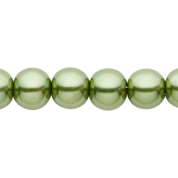 Bead, crystal pearl, medium green, 10mm round. Sold per pkg of (2) 15-1/2" to 16" strands, approximately 80 beads. image number 0