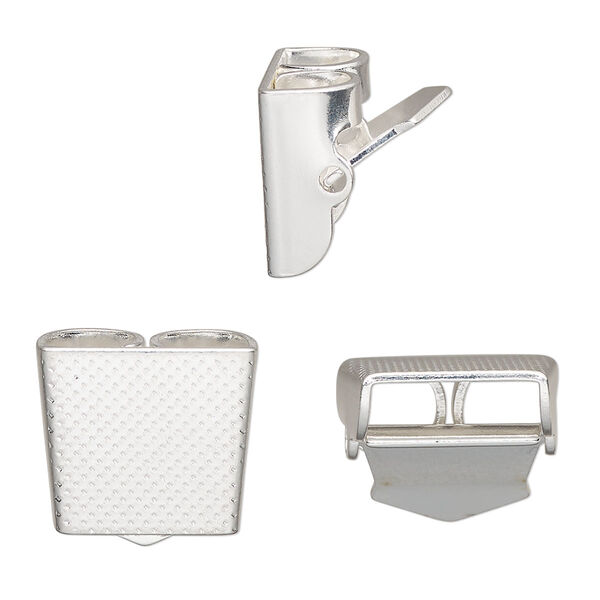 Bolo slide, silver-plated steel, 16x14mm lever-action, fits up to 4mm cord. Sold per pkg of 6. image number 0