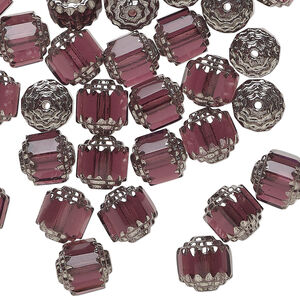 Bead 1pkg50, Czech glass, light purple and metallic light purple, 8mm round cathedral.
