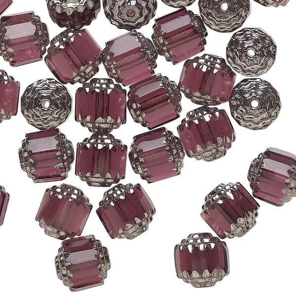 Bead 1pkg50, Czech glass, light purple and metallic light purple, 8mm round cathedral. image number 0