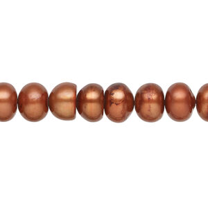Freshwater pearl 1pkg1, button, 15 inch antique copper 7-8mm cultured
