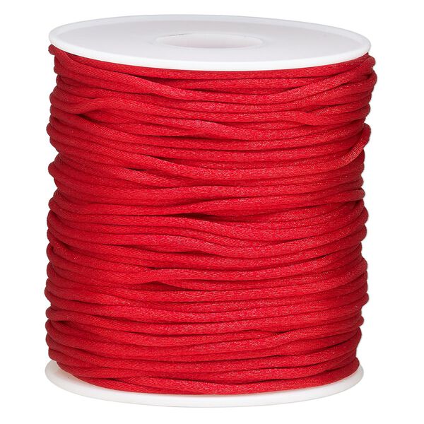 Cord, Satinweave™, nylon, red, 2mm tighter weave. Sold per 200-foot spool. image number 0