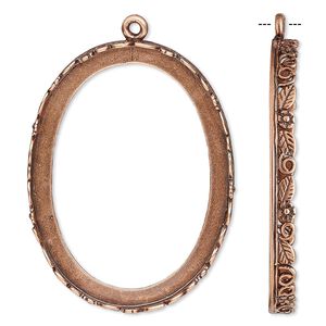 Focal, JBB Findings, antique copper-plated brass, 42x32mm oval with open back and flower and leaf design trim, 40x30mm oval bezel setting. Sold individually.