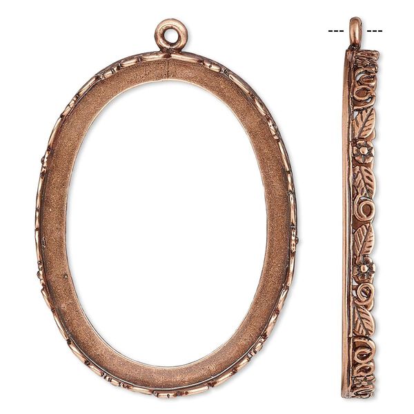 Focal, JBB Findings, antique copper-plated brass, 42x32mm oval with open back and flower and leaf design trim, 40x30mm oval bezel setting. Sold individually. image number 0
