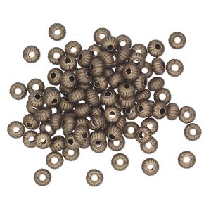 Bead, antique gold-plated brass, 4.5x3mm corrugated saucer. Sold per pkg of 100.