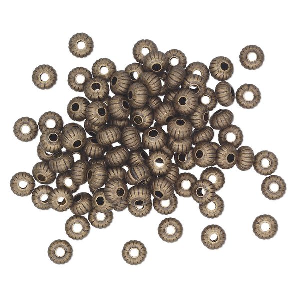 Bead, antique gold-plated brass, 4.5x3mm corrugated saucer. Sold per pkg of 100. image number 0
