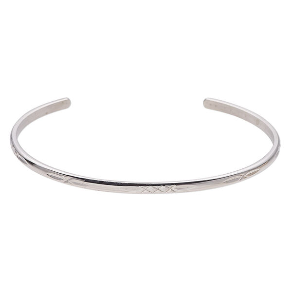 Bracelet, cuff, stainless steel, 3mm wide with X design, 8 inches. Sold individually. image number 0