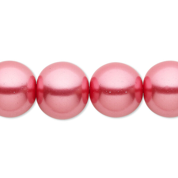 Bead, crystal pearl, bright pink, 14mm round. Sold per 15-1/2" to 16" strand, approximately 25 beads. image number 0