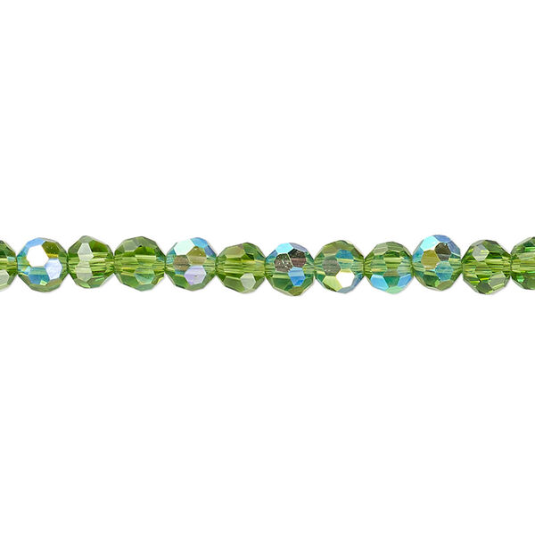 Bead 1pk 32 facets translucent green AB, Celestial Crystal® 4mm round 15.5-16 inch image number 0