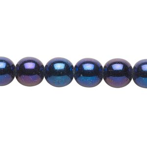 Bead, Czech glass druk, opaque iris blue, 10mm round. Sold per 15-1/2" to 16" strand.