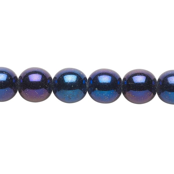 Bead, Czech glass druk, opaque iris blue, 10mm round. Sold per 15-1/2" to 16" strand. image number 0
