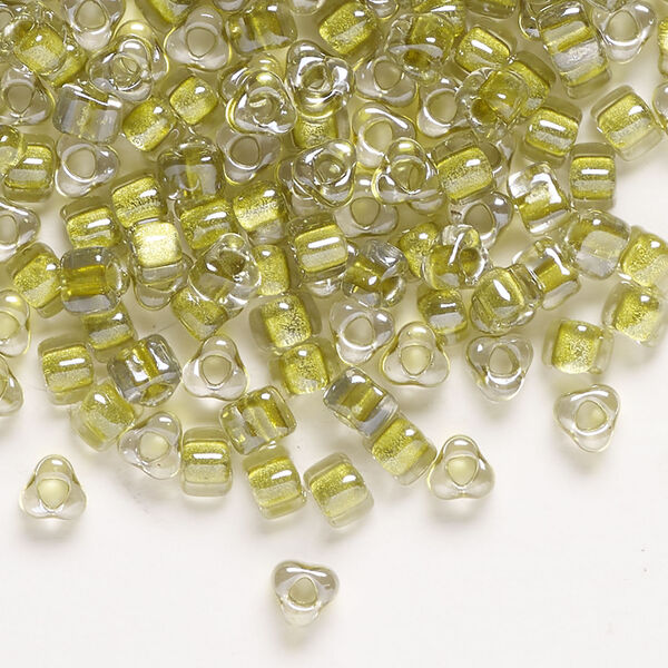 Seed bead, Miyuki 1pkg10g, glass, #5 triangle, transparent yellow-green inside dyed color clear (TR-1125) image number 0