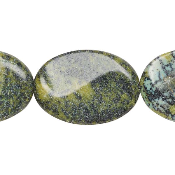 Yellow "turquoise" (serpentine with quartz) 1pkg1, twisted oval bead 15 inch 35x25mm-36x25mm image number 0