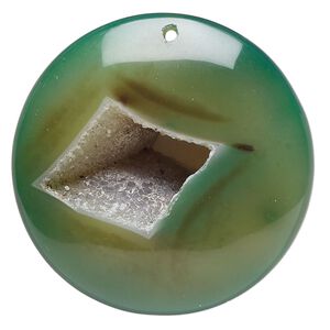 Druzy green agate 1pkg1, puffed flat round focal 43-45mm