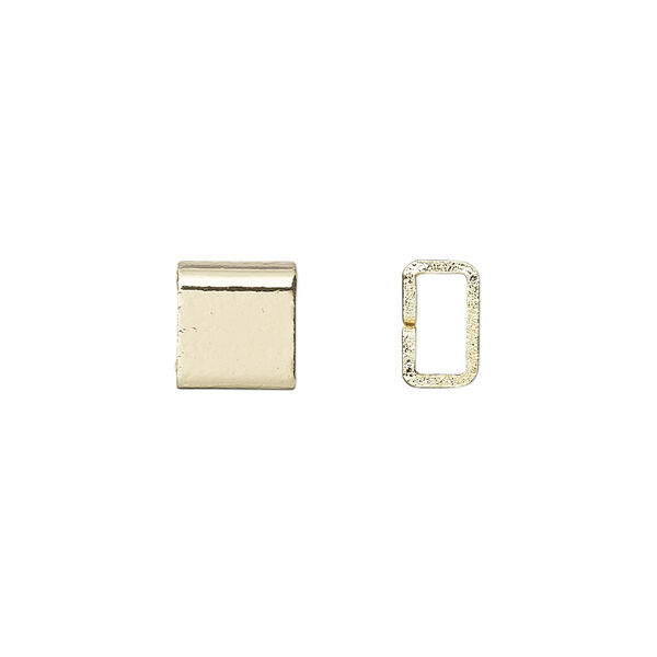 Crimp, gold-finished brass, 4x4mm flat rectangle, 3x1.5mm inside diameter. Sold per pkg of 20. image number 0