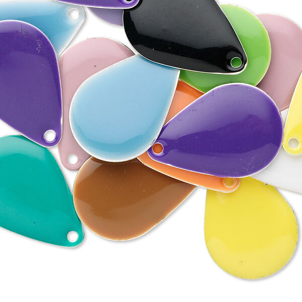 Drop mix, epoxy and silver-plated brass, mixed colors, 20x14mm double-sided teardrop. Sold per pkg of 40. image number 0