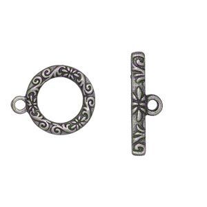 Clasp toggle 1pkg8 "pewter" (zinc alloy), 17mm round, antique silver-finished 1-strand