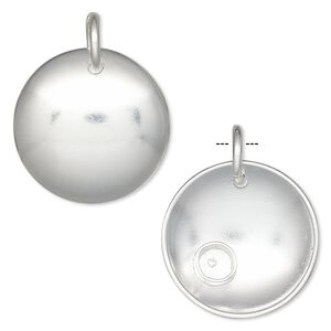 Drop, Hill Tribes, silver-plated brass, 21mm concave round with 4mm round setting. Sold individually.