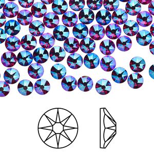 Flat back 144pk fuchsia shimmer foil back, Crystal Passions® 3.8-4mm rose round SS16 2088