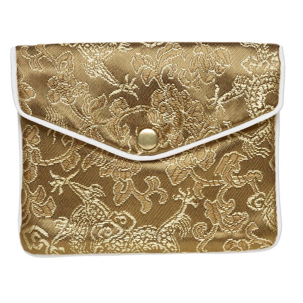 Pouch 1pkg3 silver-finished steel and rayon brocade, multicolored, 4.75x4-inch floral pattern. image number 2