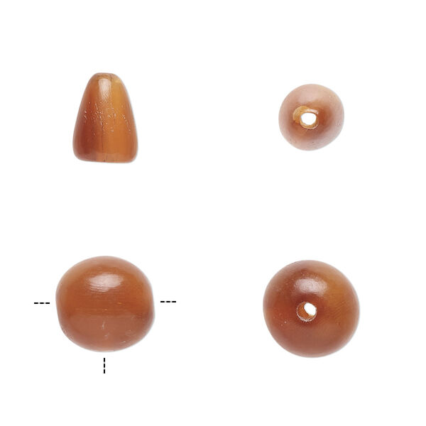 Bead, horn (dyed), gold, 9mm T-drilled round and 9x7mm cone. Sold per 2-piece set. image number 0