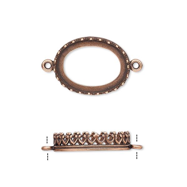 Link, JBB Findings, antique copper-plated brass, 18x14mm oval with open back and decorative trim, 16x12mm oval bezel setting. Sold per pkg of 2. image number 0