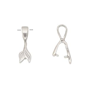 Bail, ice-pick, antiqued sterling silver, 11x6mm double leaf, 6mm grip length. Sold individually.