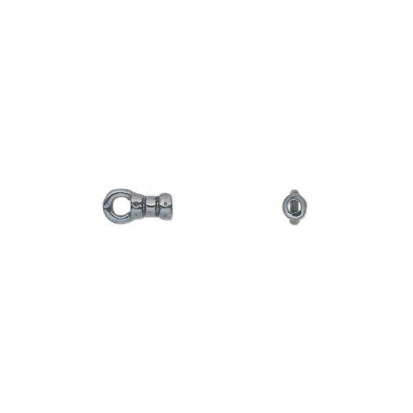 Crimp end, JBB Findings, gunmetal-plated pewter (tin-based alloy), 4x2.5mm tube with loop, 1mm inside diameter. Sold per pkg of 4. image number 0