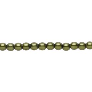 Bead, Czech pearl-coated glass druk, emerald green, 4mm round. Sold per 15-1/2" to 16" strand.