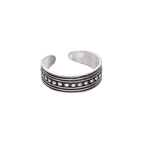 Ring, antiqued sterling silver, 6mm wide with lines and beaded design, adjustable from size 5.5-7. Sold individually. image number 0