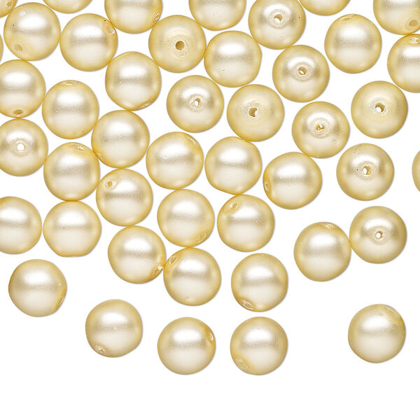 Bead druk Czech pearl-coated glass 60pk 6mm round, matte opaque cream image number 0