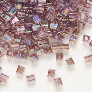 Seed bead, Miyuki 1pkg10g, glass, 3.5-3.7mm square, translucent rainbow smoky amethyst (SB-256)