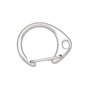 Clasp self-closing hook 1pkg10 "pewter" (zinc alloy), 27x22mm oval, imitation rhodium-finished steel 1-strand