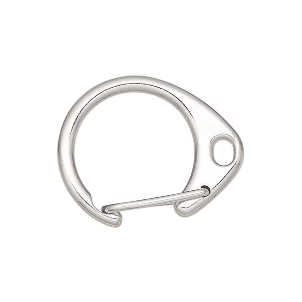 Clasp, self-closing hook, imitation rhodium-finished steel and "pewter" (zinc-based alloy), 27x22mm oval. Sold per pkg of 10. image number 0