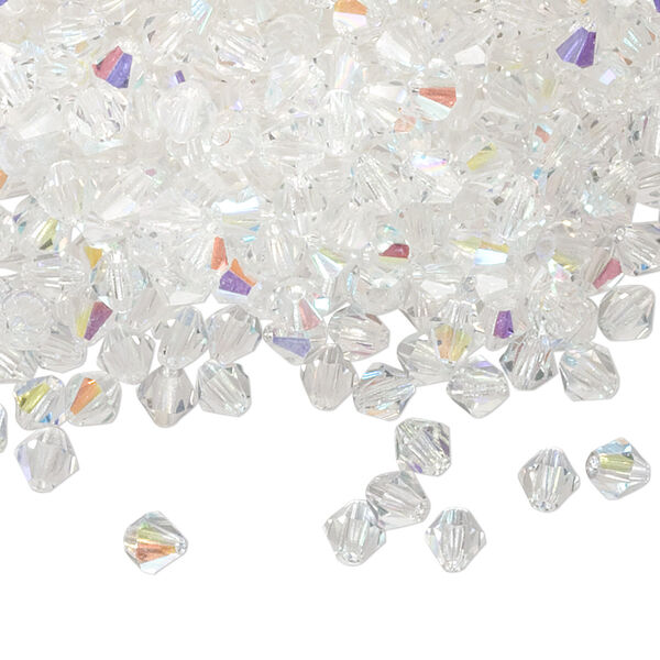 Bead, Czech glass, clear AB, 4mm faceted bicone. Sold per pkg of 144 (1 gross). image number 0
