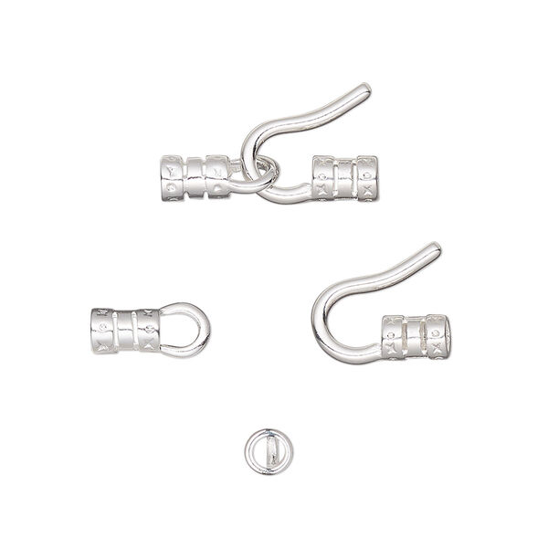Clasp, hook-and-eye, silver-plated brass, 18.5x9.5mm with crimp ends. Sold per pkg of 10. image number 0