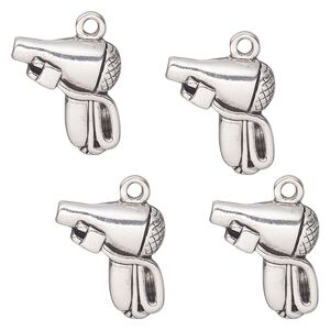 Charm, antique silver-finished "pewter" (zinc alloy), 16mm single-sided hair dryer. Sold per pkg of 4.