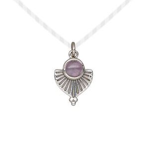 Amethyst / sterling silver 1pkg1, fan drop natural antiqued 14x11.5mm