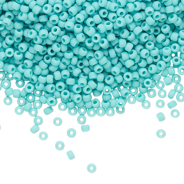 Seed bead, TOHO BEADS®, glass, pkg/7.5g, #11 round, opaque frosted turquoise (TR-11-55F). image number 0