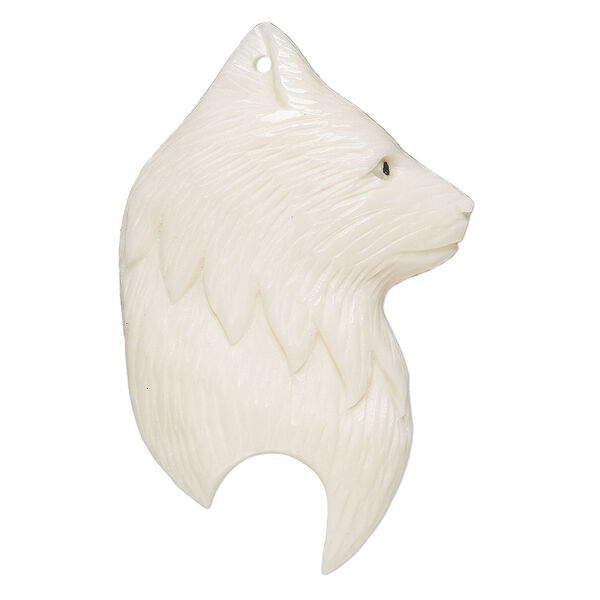 Focal, bone (bleached), 48x34mm hand-cut single-sided carved husky head, Mohs hardness 2-1/2. Sold individually. image number 0