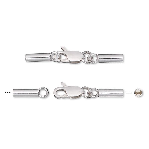 Clasp, lobster claw, sterling silver, 30x5mm with 8x2.5mm cord ends, 2mm inside diameter. Sold individually. image number 0