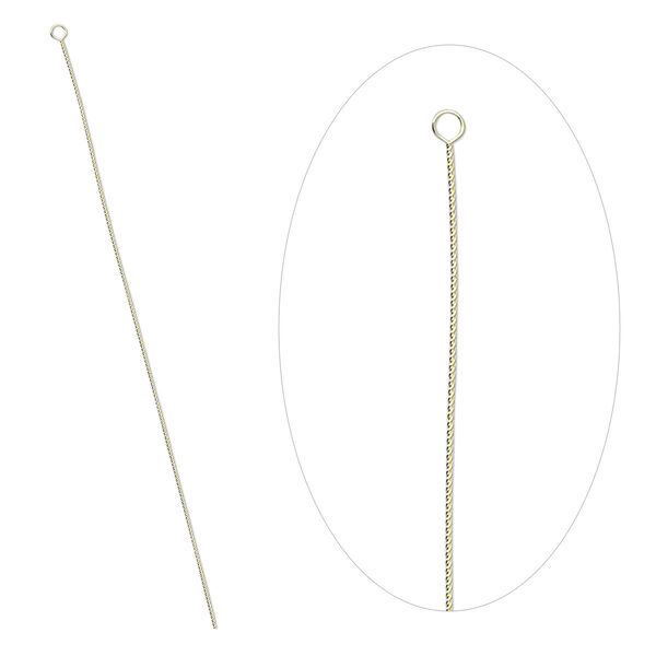 Needle, brass, #10 medium-heavy, 2-1/2 to 3-inch twisted wire. Sold per pkg of 100. image number 0