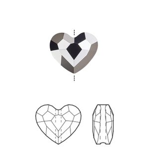 Bead 72pk crystal silver night 2X, Swarovski® 12mm love 5741