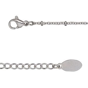 Chain 1pkg1 cable, 1.4mm / 2.2x1mm rondelle / lobster claw clasp, stainless steel 16 inch